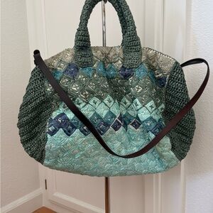 Maliparmi Green & Aqua Woven Tote Bag